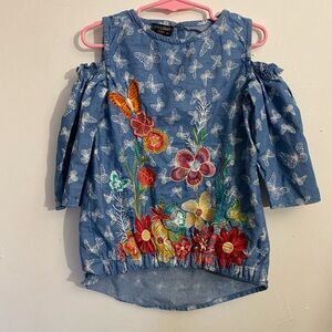 Limelight Kids Blue Floral and Butterfly Blouse: Size 6/7